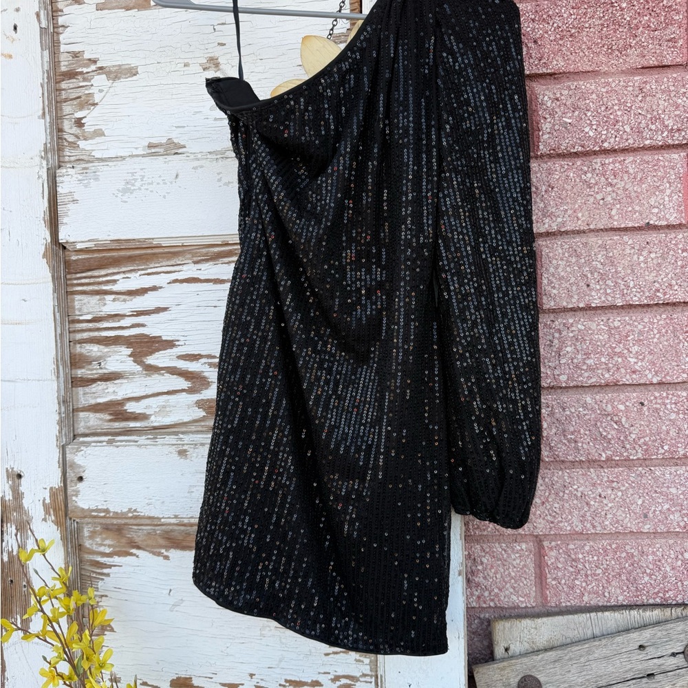 SHEIN Black Glitter One-Shoulder Dress